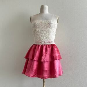 handmade bright pink satin silk tiered mini skirt